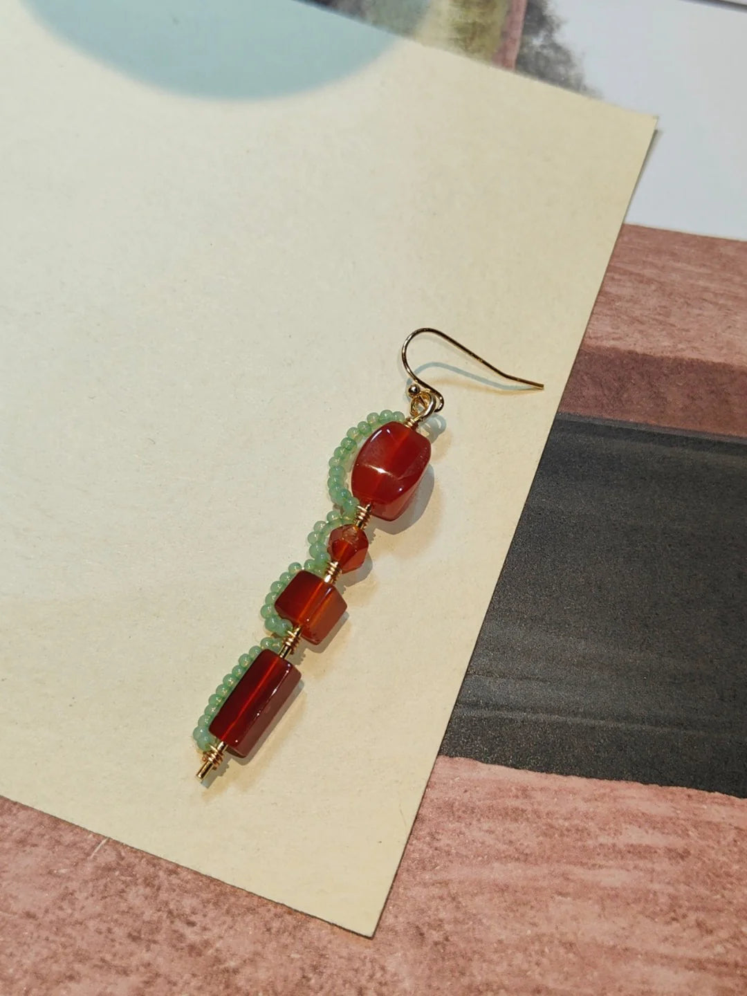 Chinoiserie Red Agate Beaded Drop Earrings,Lumivault.