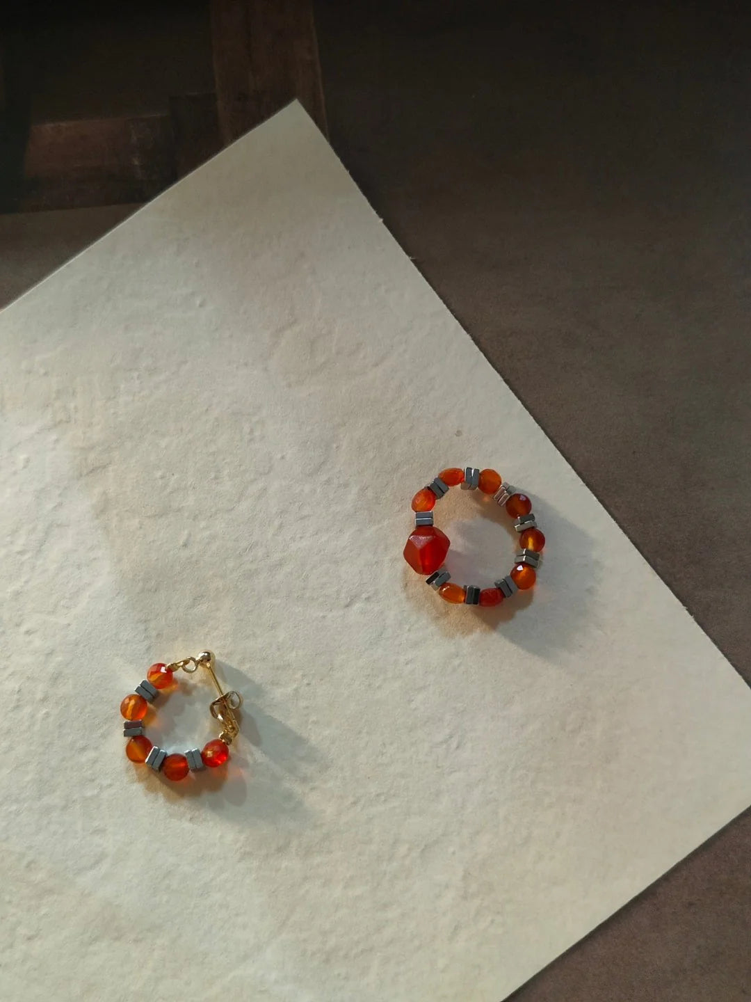 Chinoiserie Red Agate Beaded Metal Earrings