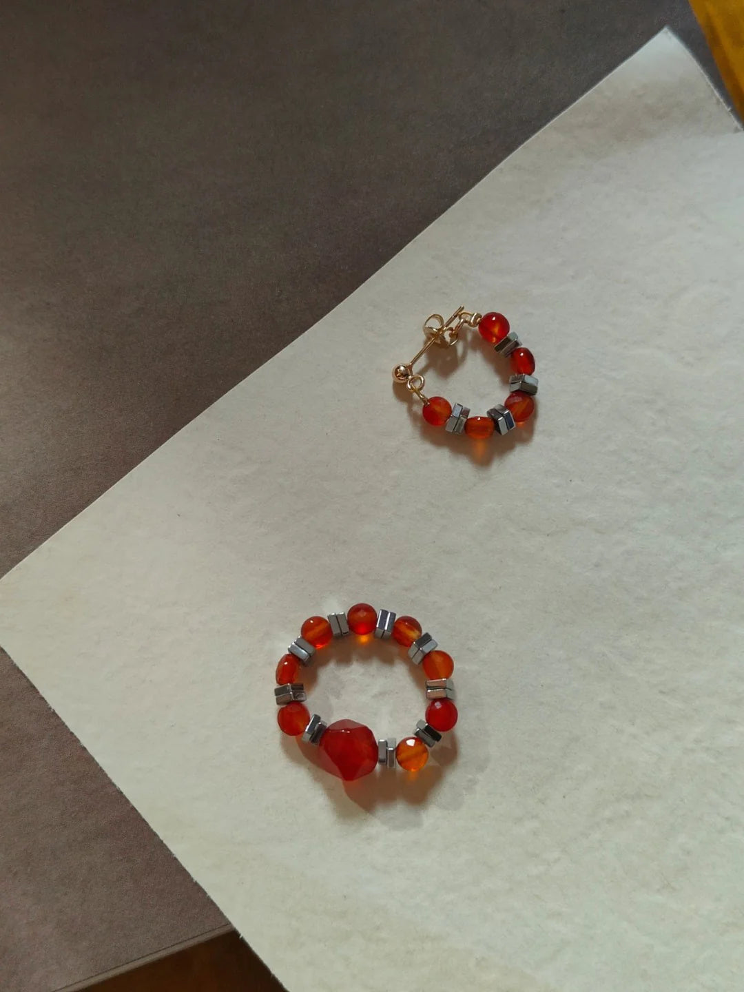 Chinoiserie Red Agate Beaded Metal Earrings