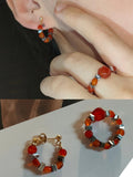 Chinoiserie Red Agate Beaded Metal Earrings,Lumivault.