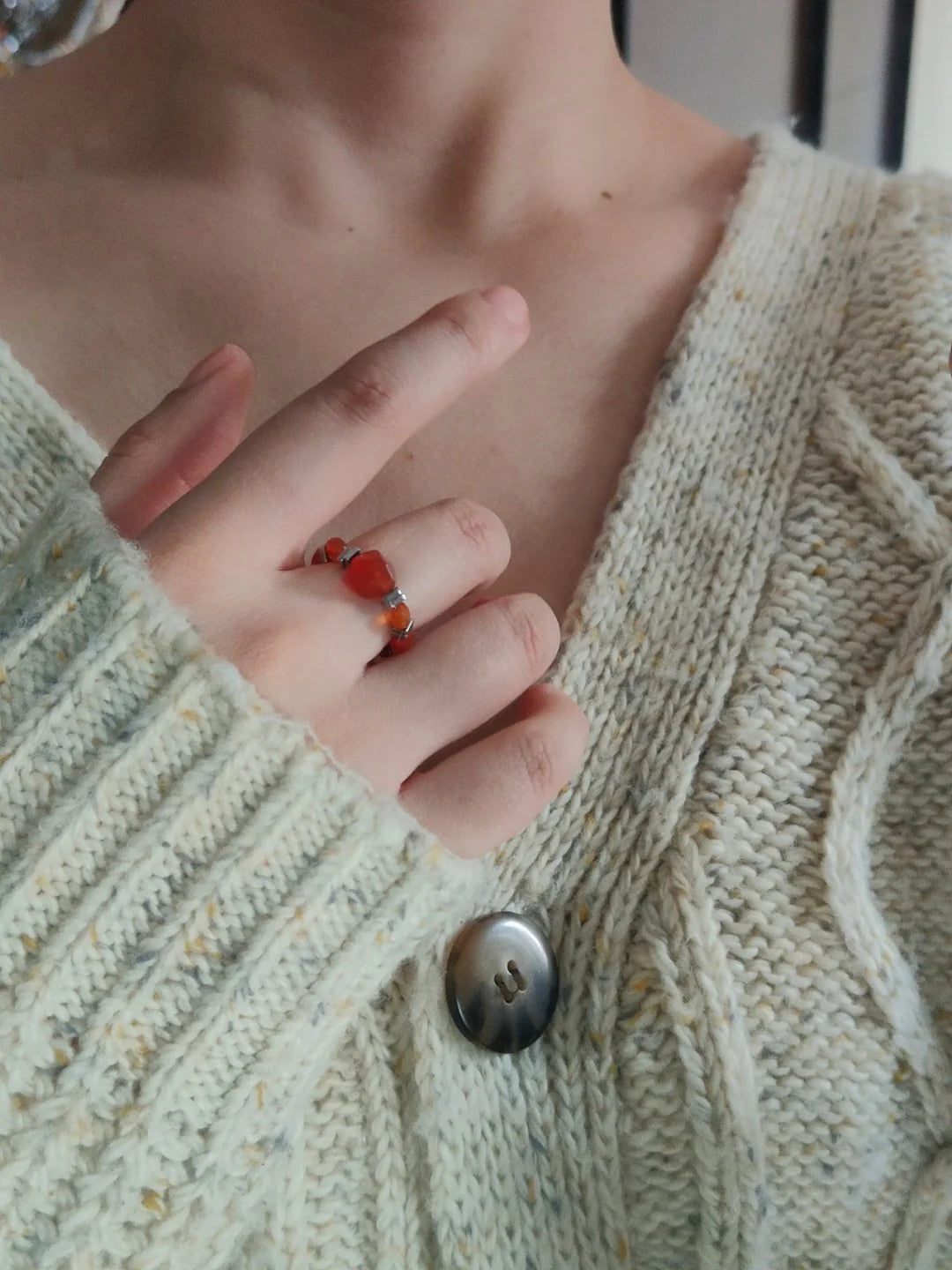 Chinoiserie Red Agate Beaded Metal Earrings