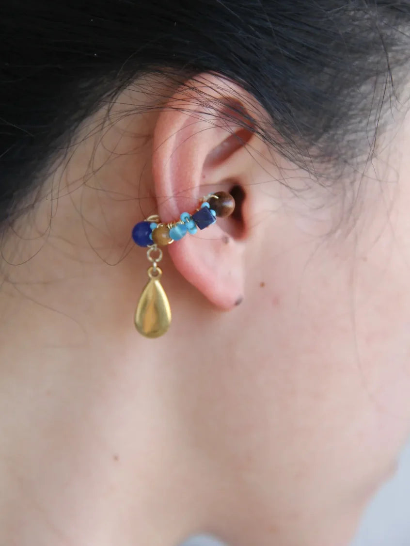 Chinoiserie Red Agate Beads Drop Conch Clip,Lumivault.