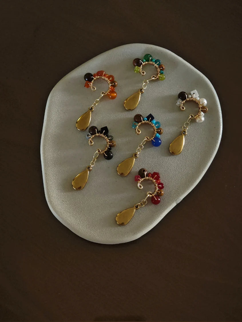 Chinoiserie Red Agate Beads Drop Conch Clip,Lumivault.