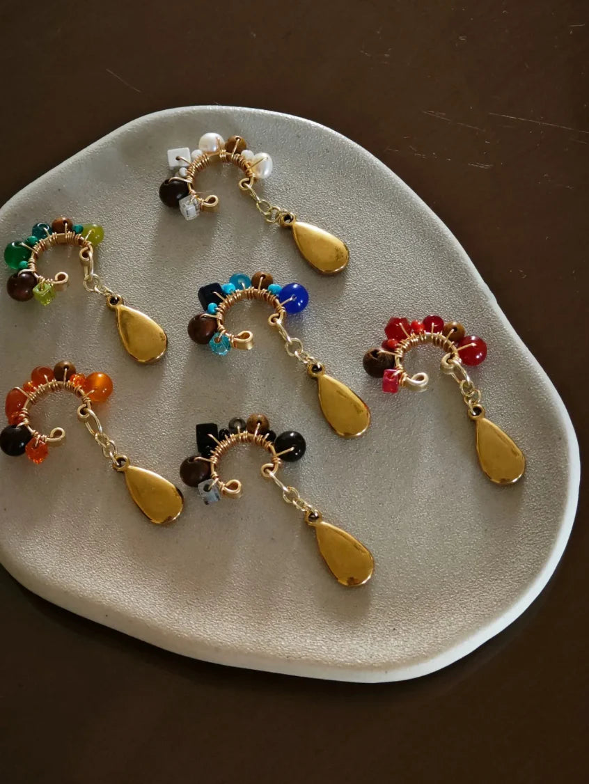 Chinoiserie Red Agate Beads Drop Conch Clip