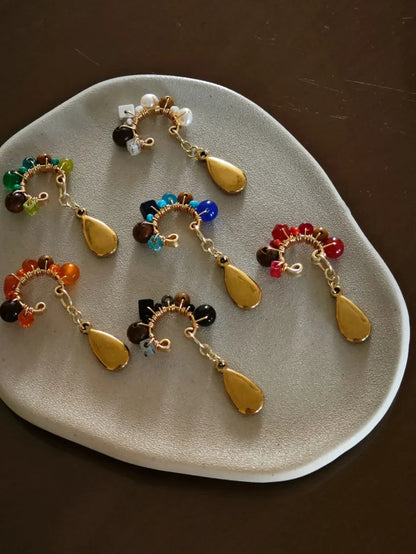 Chinoiserie Red Agate Beads Drop Conch Clip