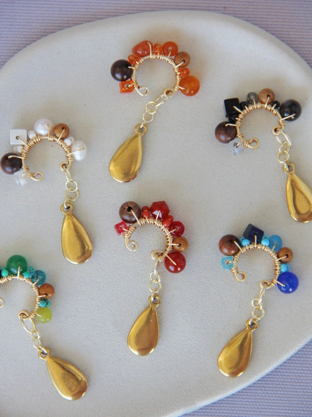 Chinoiserie Red Agate Beads Drop Conch Clip,Lumivault.
