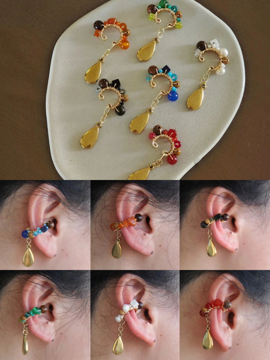 Chinoiserie Red Agate Beads Drop Conch Clip,Lumivault.