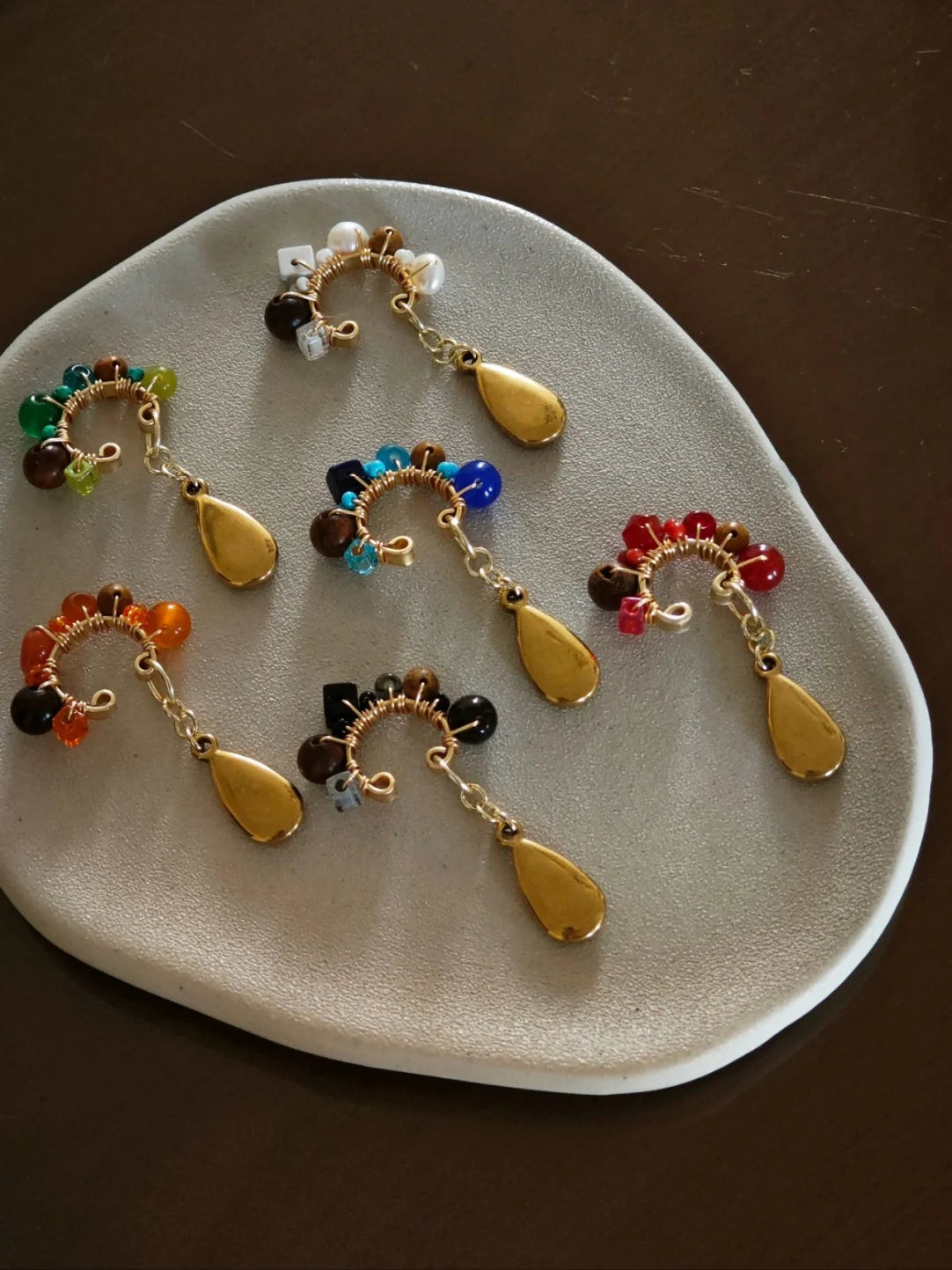 Chinoiserie Red Agate Beads Drop Conch Clip