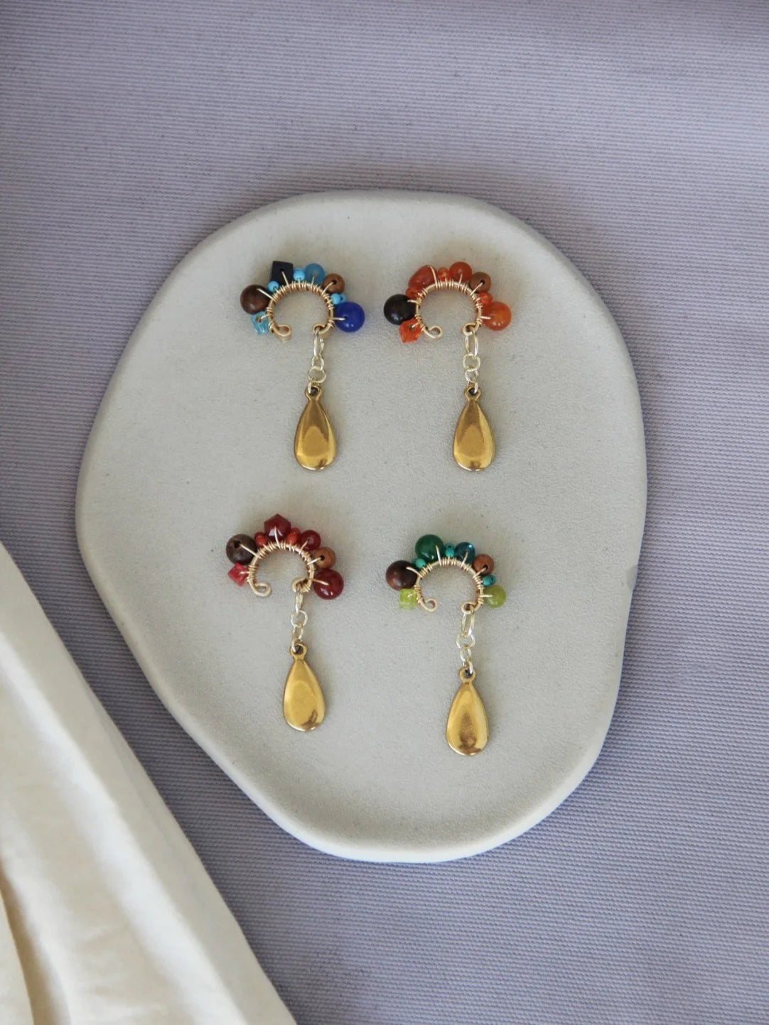 Chinoiserie Red Agate Beads Drop Conch Clip,Lumivault.