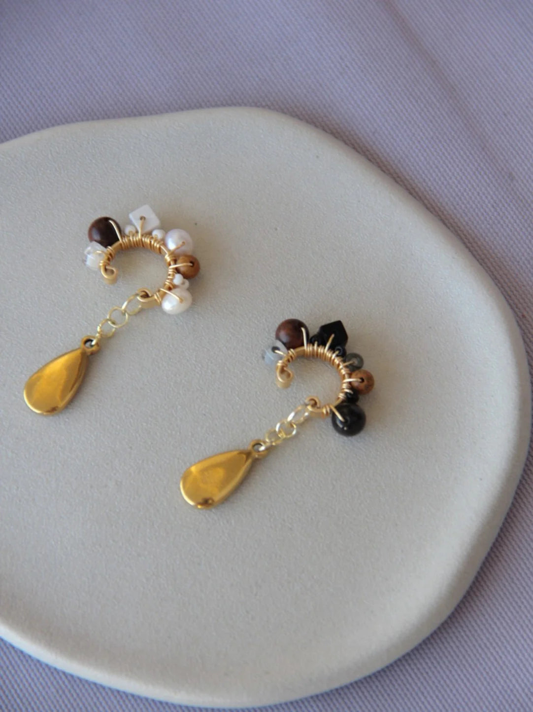 Chinoiserie Red Agate Beads Drop Conch Clip,Lumivault.