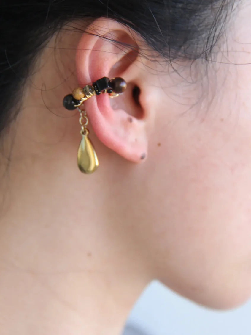 Chinoiserie Red Agate Beads Drop Conch Clip,Lumivault.