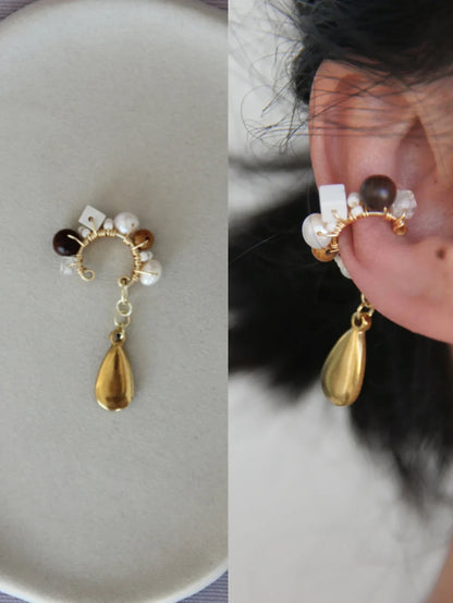 Chinoiserie Red Agate Beads Drop Conch Clip