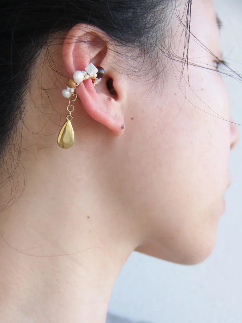 Chinoiserie Red Agate Beads Drop Conch Clip