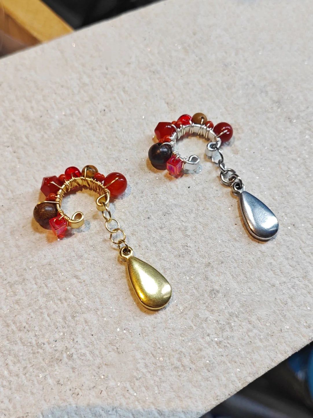 Chinoiserie Red Agate Beads Drop Conch Clip,Lumivault.