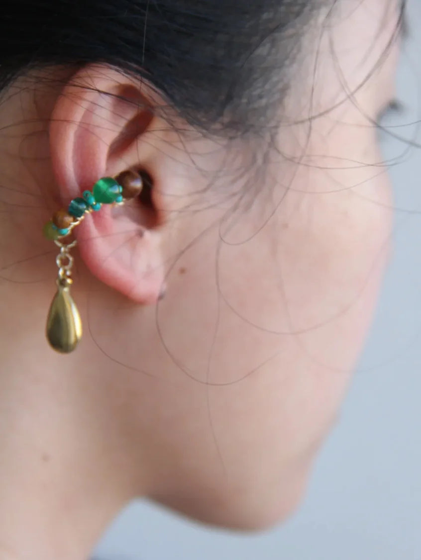 Chinoiserie Red Agate Beads Drop Conch Clip,Lumivault.