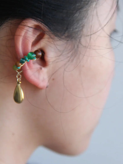 Chinoiserie Red Agate Beads Drop Conch Clip