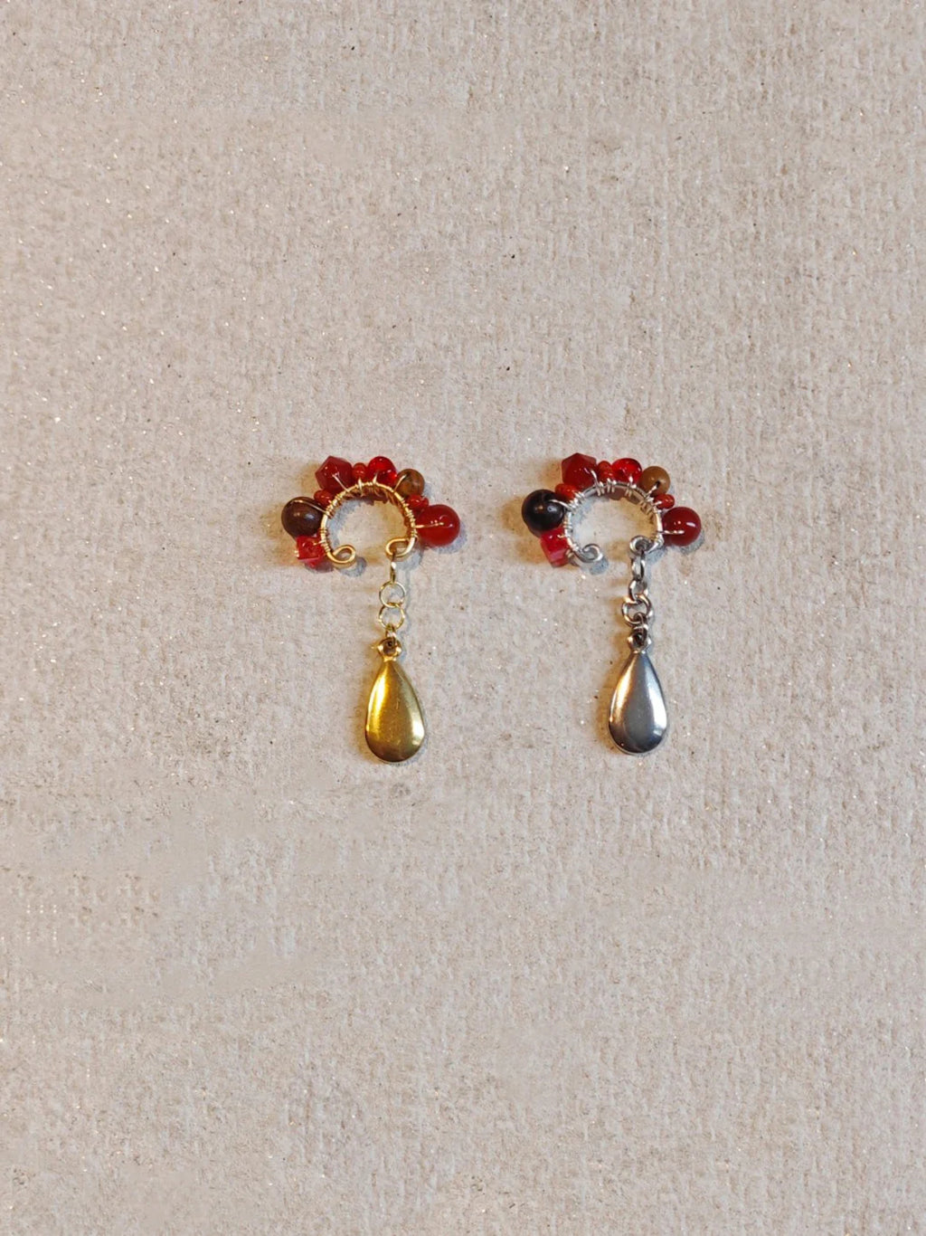 Chinoiserie Red Agate Beads Drop Conch Clip,Lumivault.