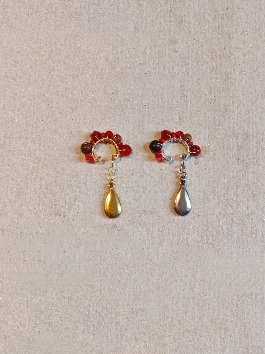 Chinoiserie Red Agate Beads Drop Conch Clip,Lumivault.