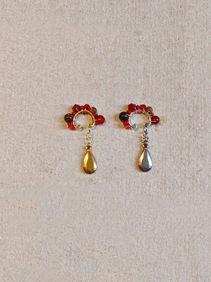 Chinoiserie Red Agate Beads Drop Conch Clip