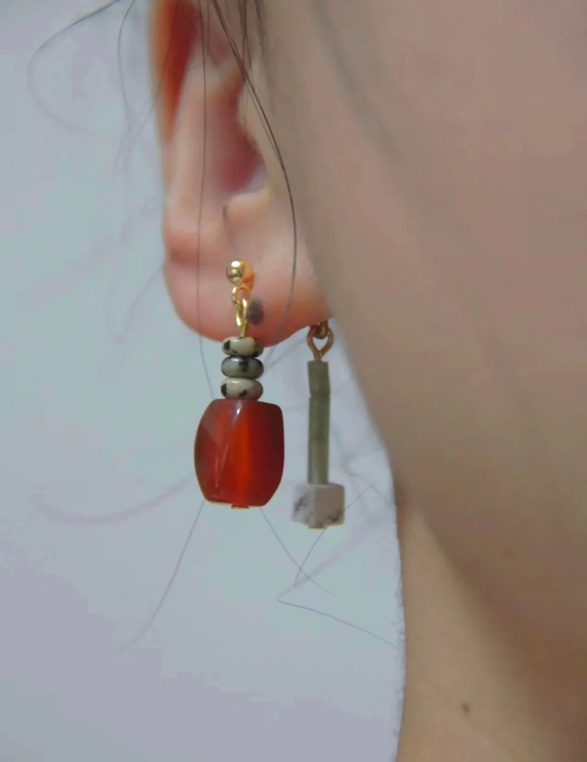 Chinoiserie Red Agate Irregular Dangle Earrings,Lumivault.