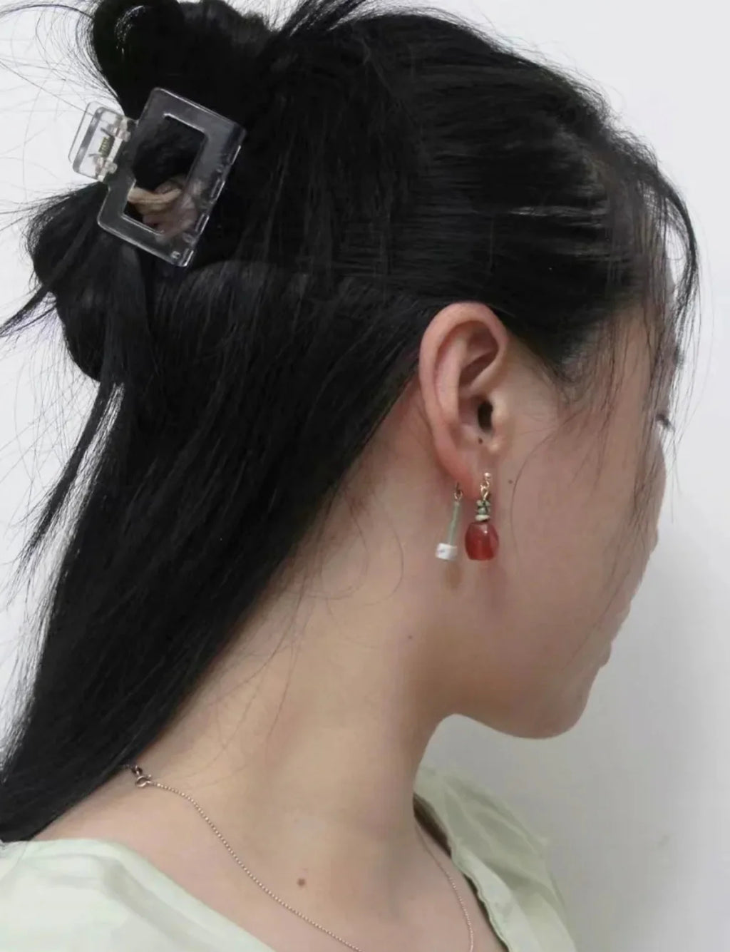 Chinoiserie Red Agate Irregular Dangle Earrings,Lumivault.