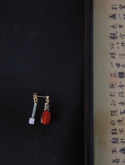 Chinoiserie Red Agate Irregular Dangle Earrings - Lumivault