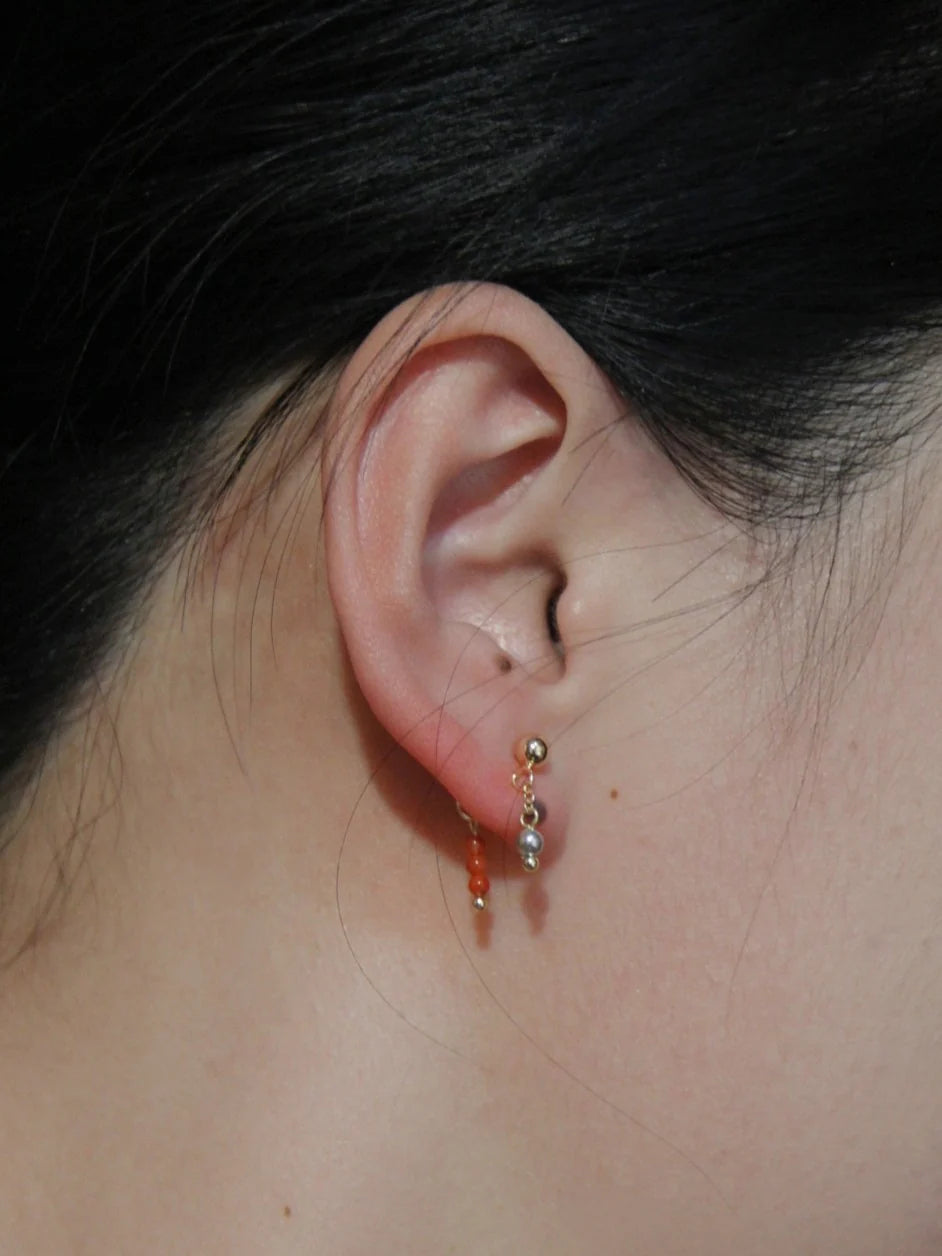 Chinoiserie Red Agate Mini Beaded Earrings,Lumivault.