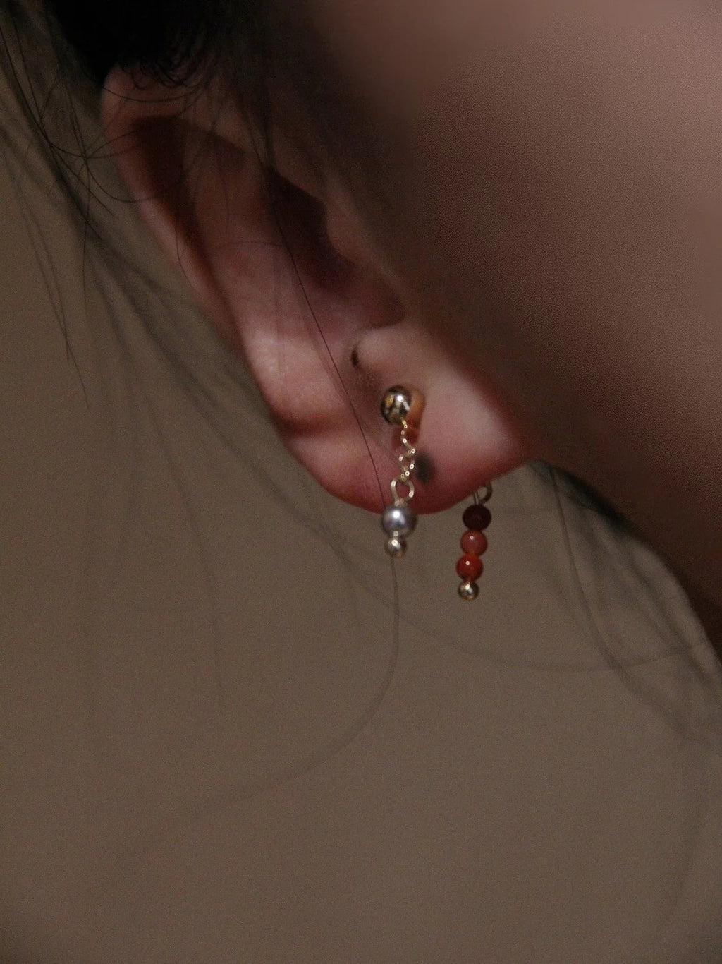 Chinoiserie Red Agate Mini Beaded Earrings,Lumivault.