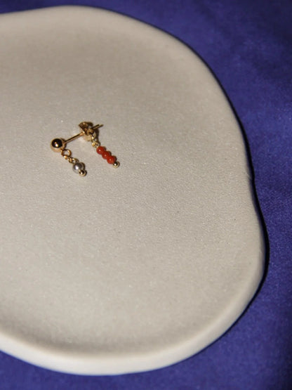 Chinoiserie Red Agate Mini Beaded Earrings