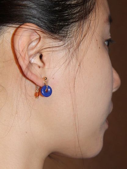 Chinoiserie Red Blue Lapis Lazuli Agate Earrings
