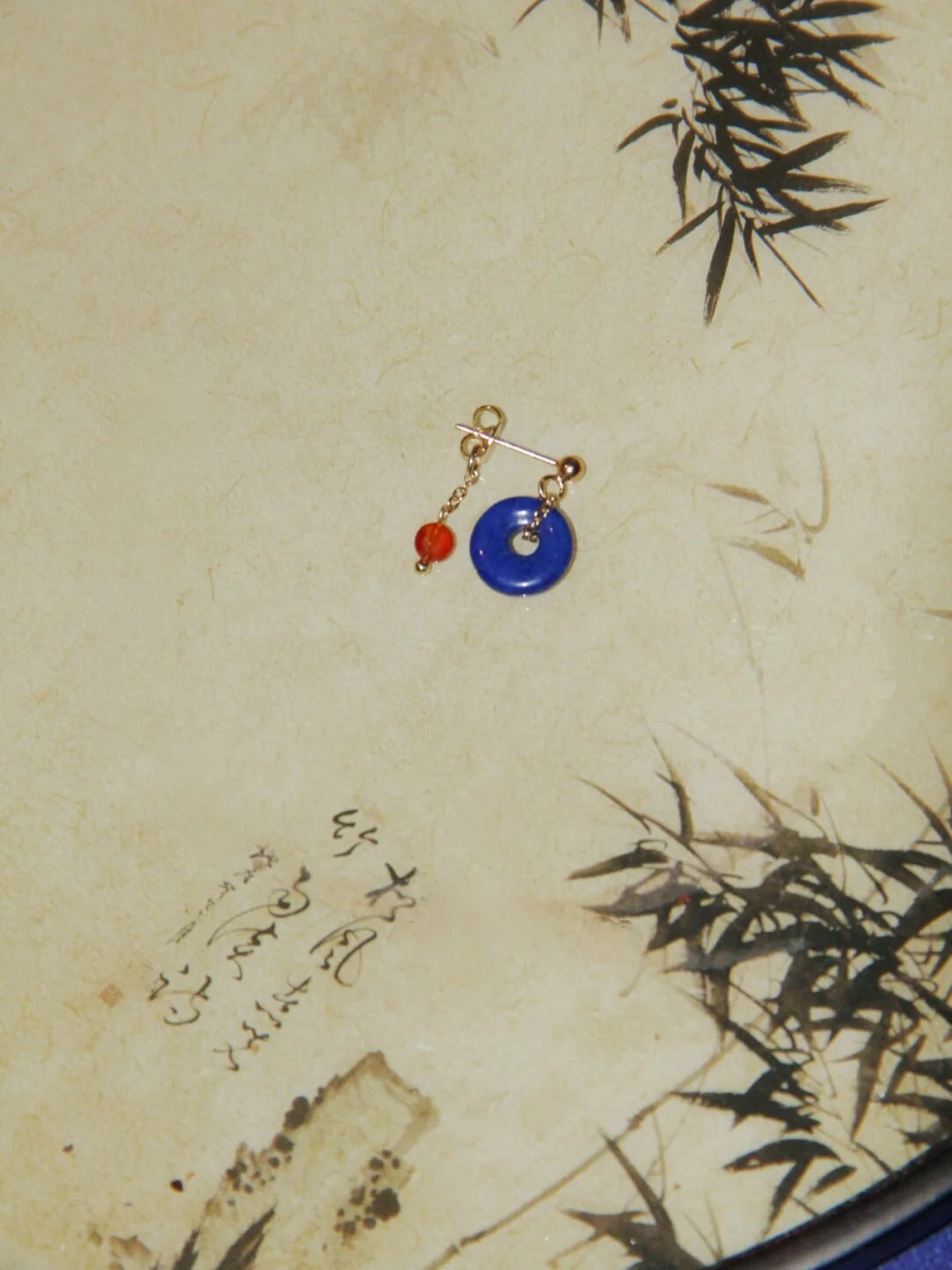 Chinoiserie Red Blue Lapis Lazuli Agate Earrings,Lumivault.