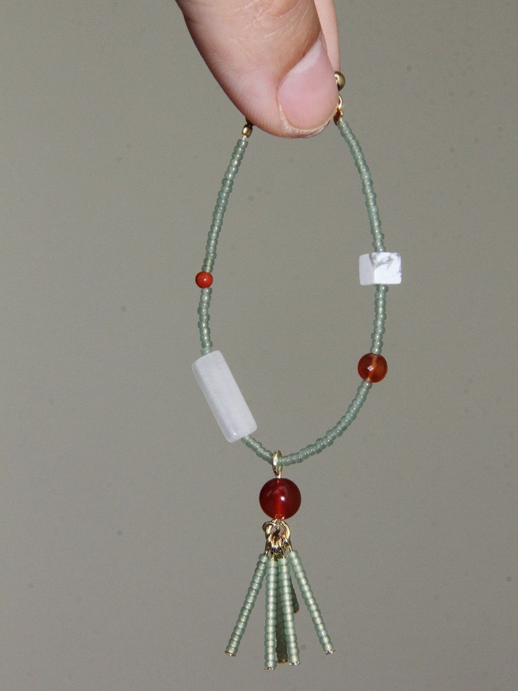 Chinoiserie Red Green Jade Beaded Hoop Earrings,Lumivault.