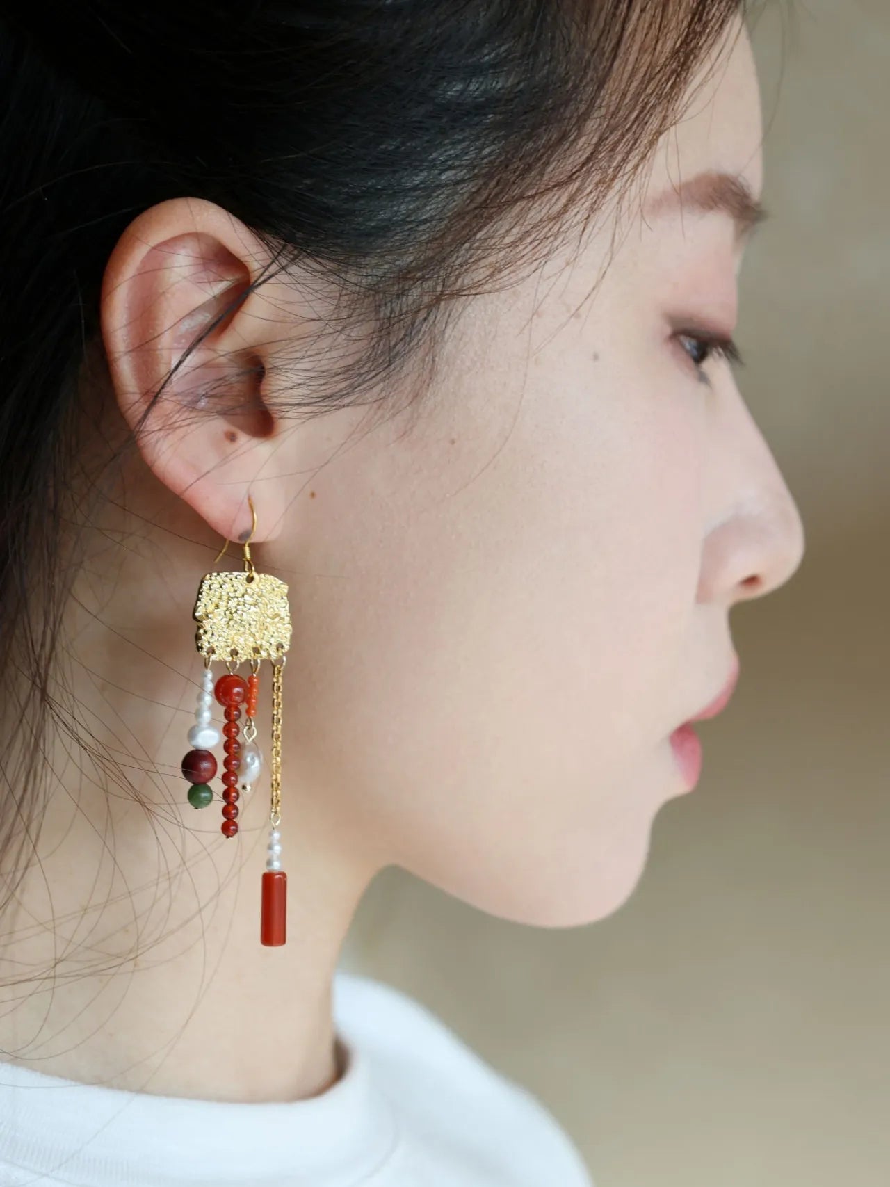 Chinoiserie Red Fringed Earrings,Lumivault.
