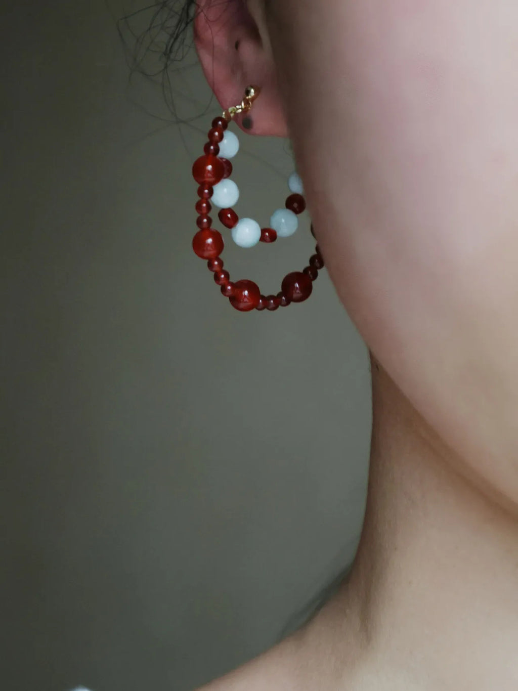 Chinoiserie Red and Green Hoop Earrings,Lumivault.