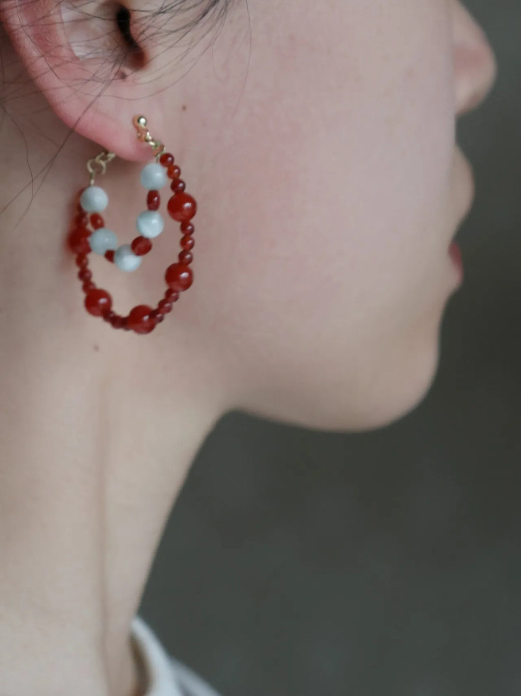 Chinoiserie Red and Green Hoop Earrings,Lumivault.