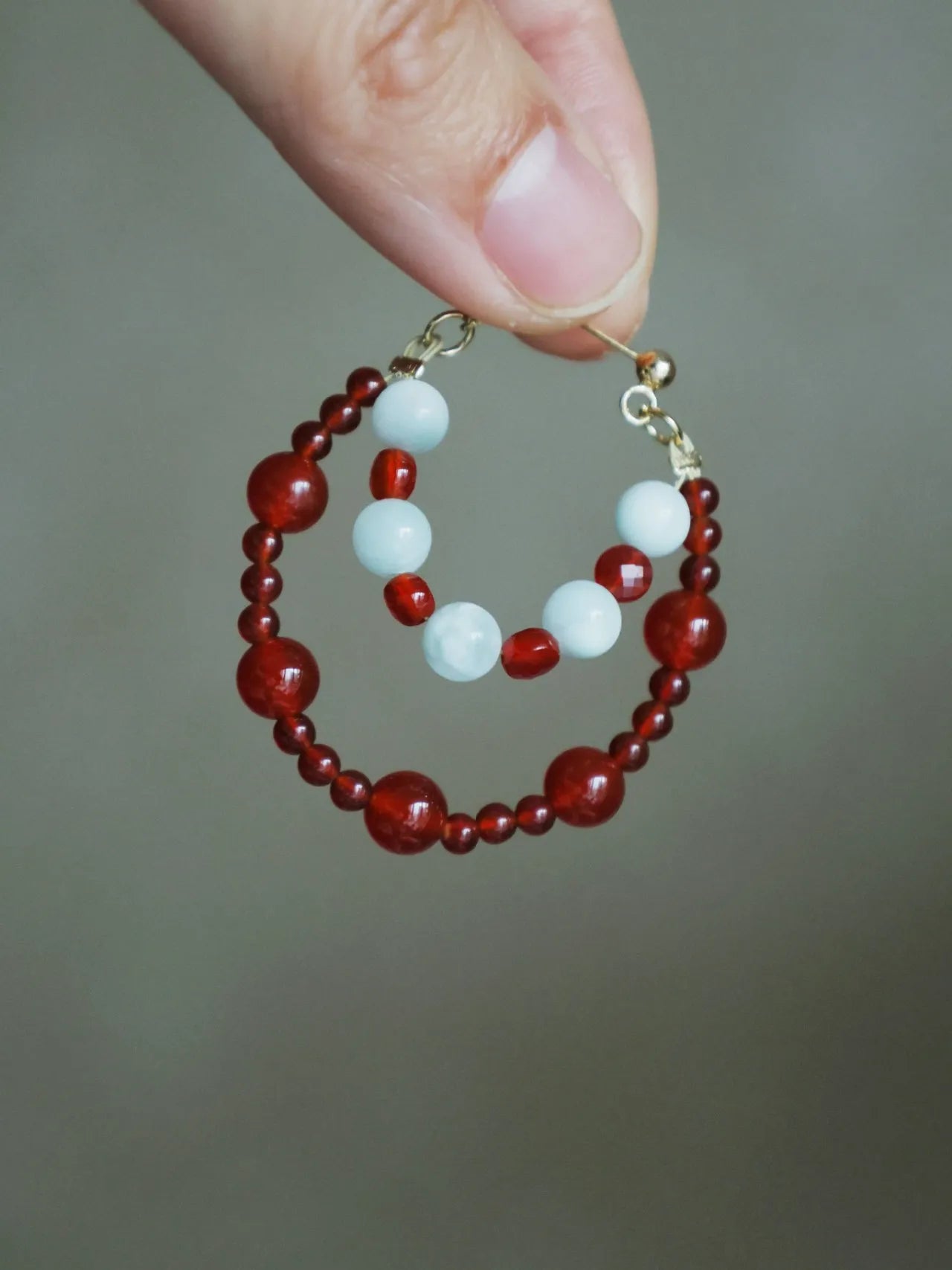 Chinoiserie Red and Green Hoop Earrings,Lumivault.