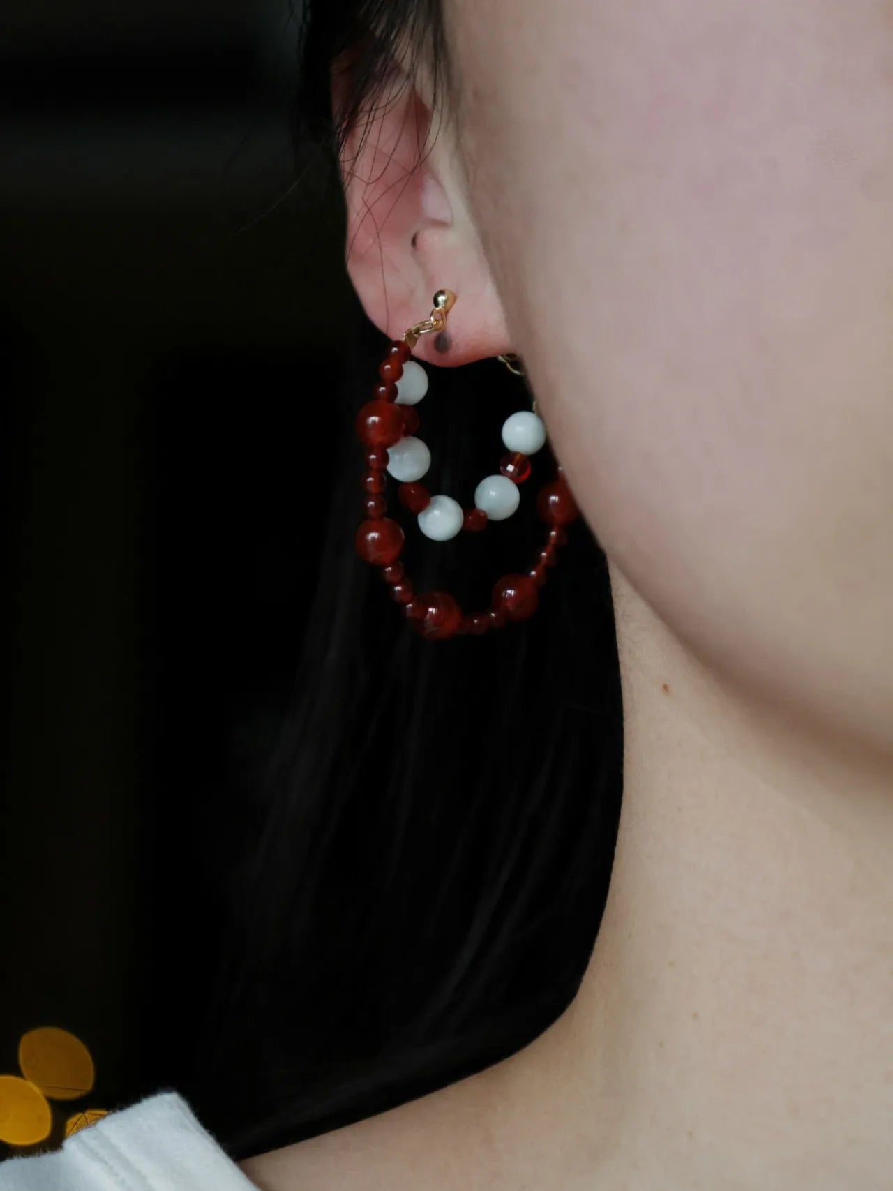 Chinoiserie Red and Green Hoop Earrings,Lumivault.