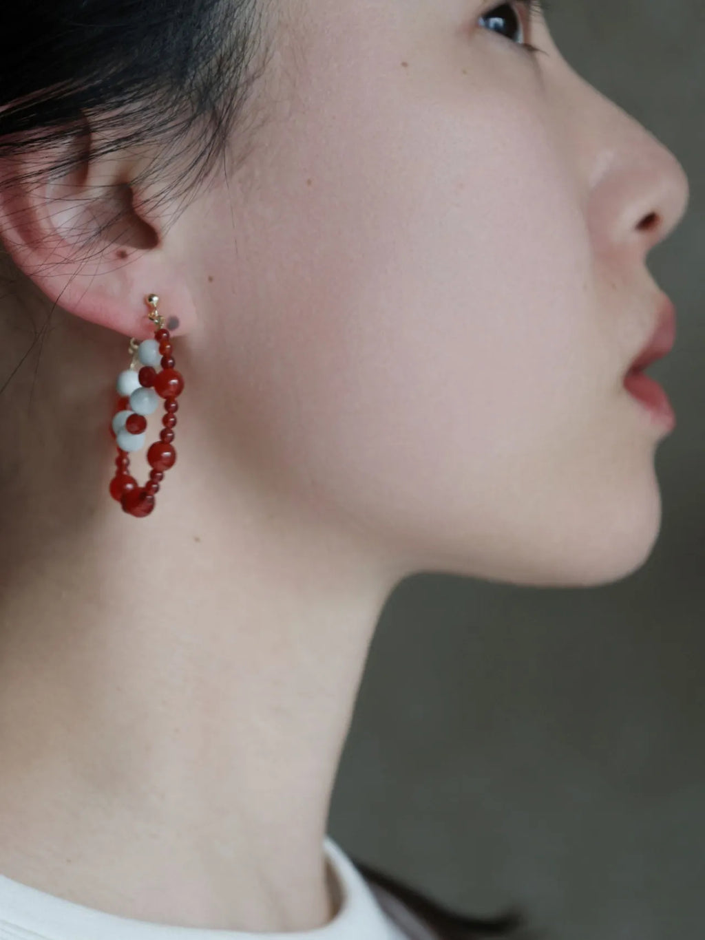 Chinoiserie Red and Green Hoop Earrings,Lumivault.