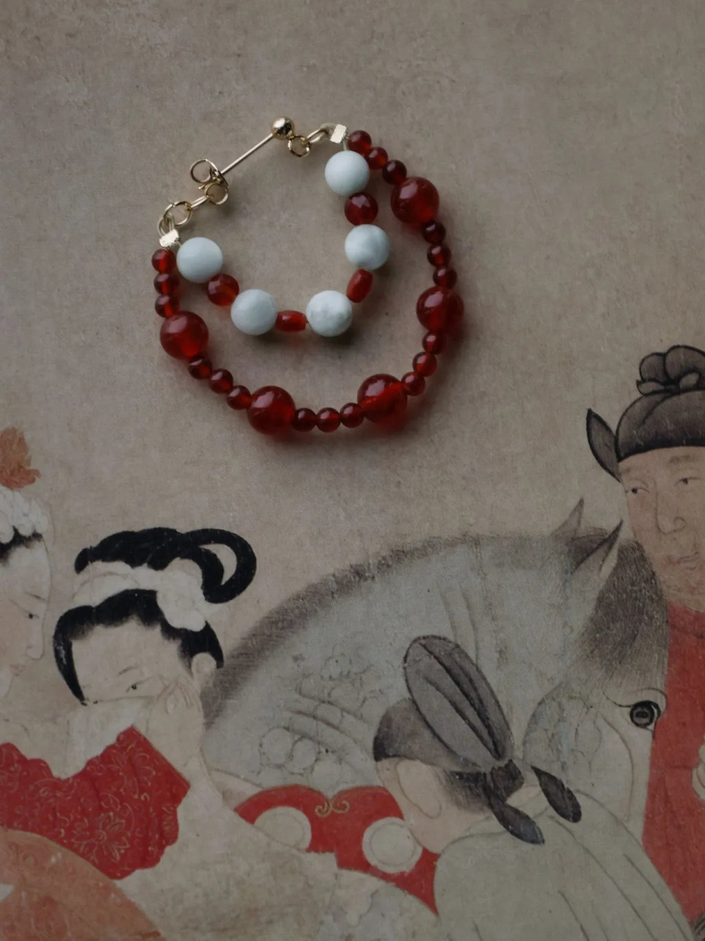 Chinoiserie Red and Green Hoop Earrings,Lumivault.