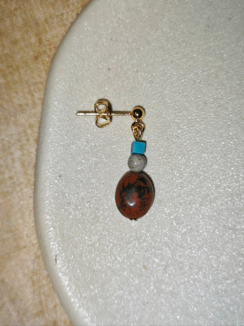 Chinoiserie Rustic Red Turquoise Drop Earrings,Lumivault.