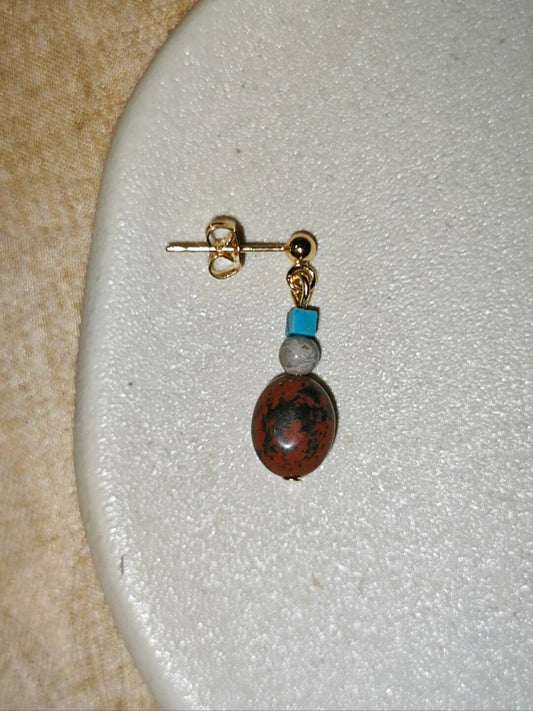 Chinoiserie Rustic Red Turquoise Drop Earrings