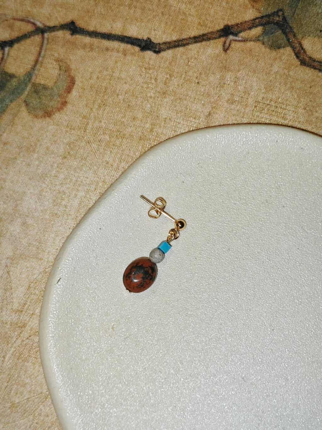 Chinoiserie Rustic Red Turquoise Drop Earrings,Lumivault.