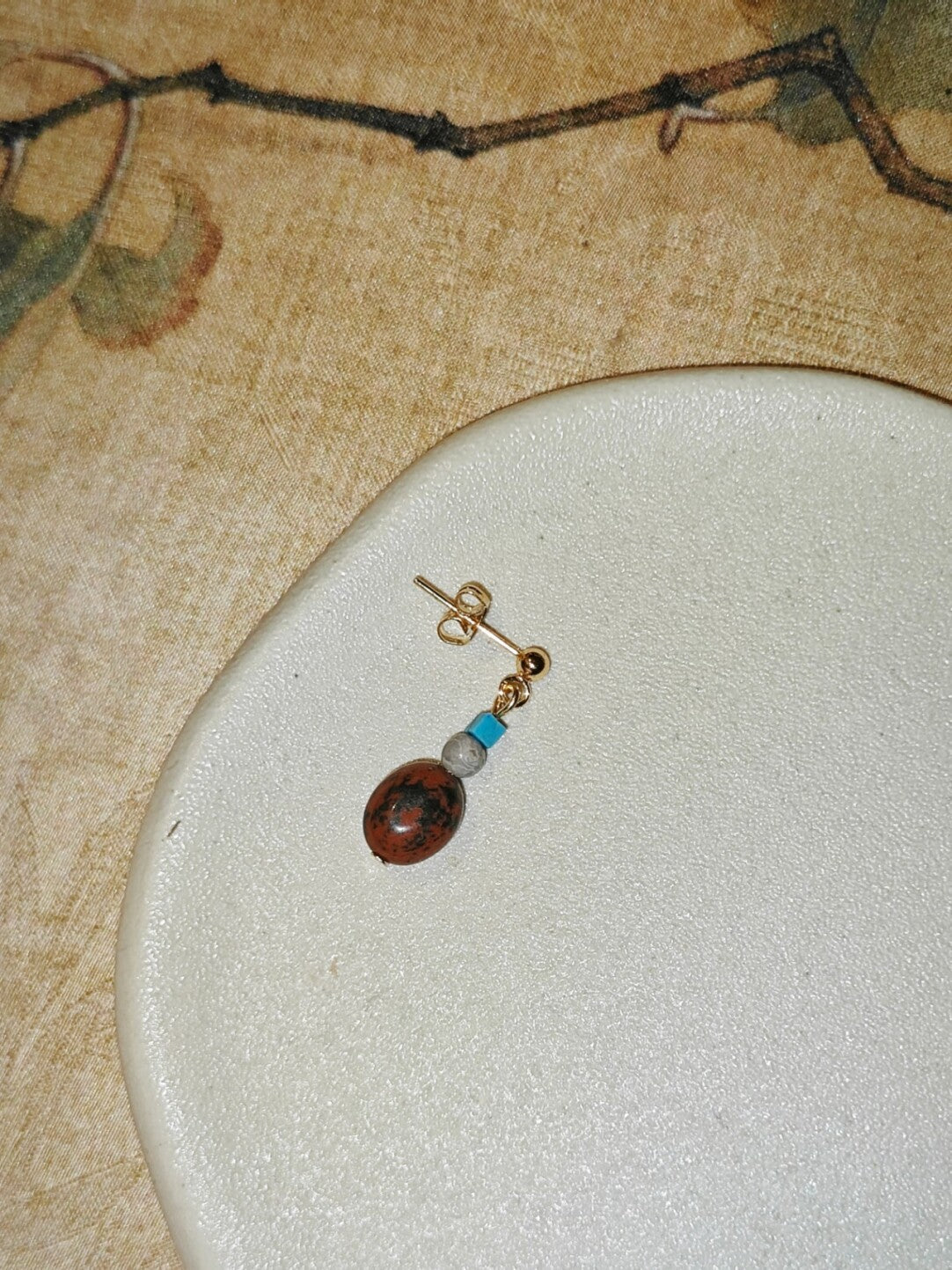 Chinoiserie Rustic Red Turquoise Drop Earrings,Lumivault.
