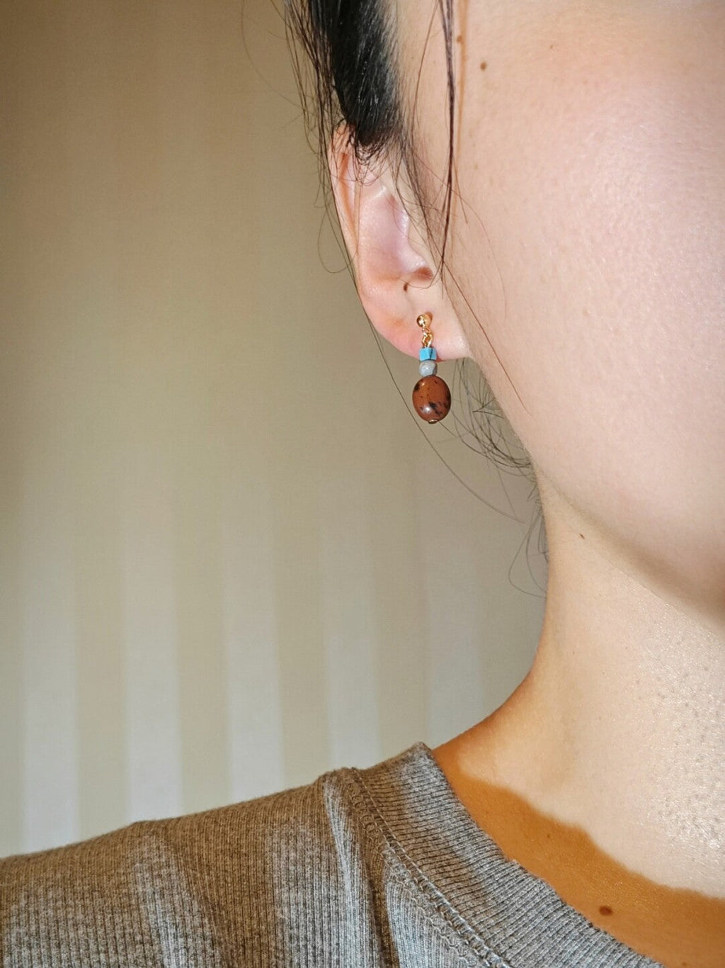 Chinoiserie Rustic Red Turquoise Drop Earrings,Lumivault.