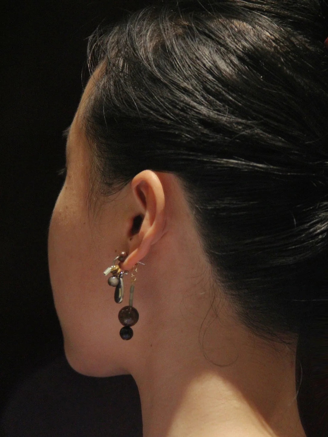 Chinoiserie Sandalwood Beaded Brown Drop Earrings,Lumivault.