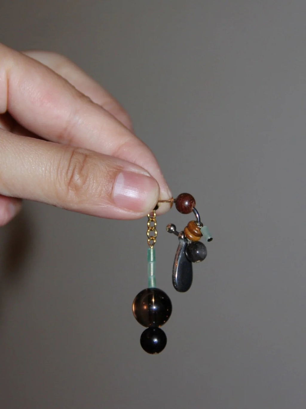 Chinoiserie Sandalwood Beaded Brown Drop Earrings,Lumivault.