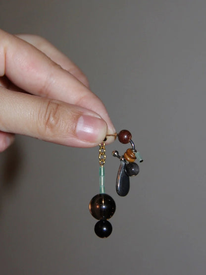 Chinoiserie Sandalwood Beaded Brown Drop Earrings