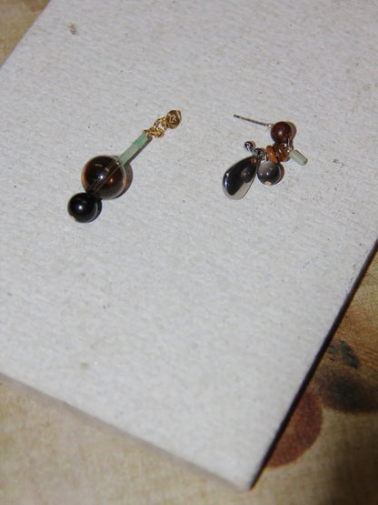 Chinoiserie Sandalwood Beaded Brown Drop Earrings