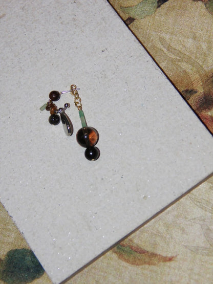 Chinoiserie Sandalwood Beaded Brown Drop Earrings