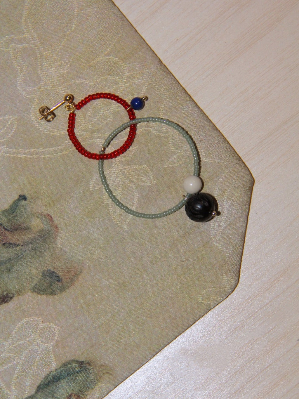 Chinoiserie Sandalwood Beaded Hoop Earrings,Lumivault.